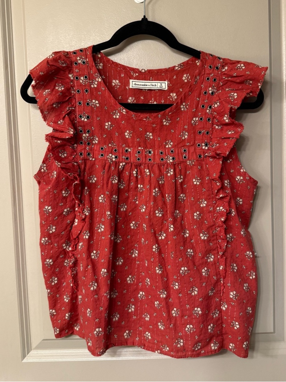 Abercrombie & Fitch Rust Floral Eyelet Ruffle Top - Picture 3 of 8